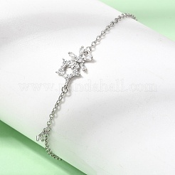 Armbänder aus Messing mit klaren Zirkonia-Blumen und Sterngliedern&nbsp;KK-CBAED06-03P