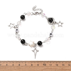 Pulseras de cuentas redondas de piedra sintética negra&nbsp;BJEW-JB11206