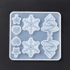 Moules à pendentif en silicone pour arbre de noël et flocon de neige et coeur et étoile&nbsp;DIY-E055-21