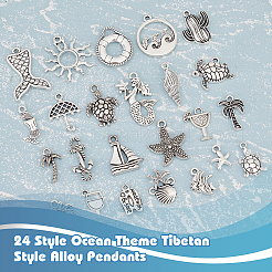 96 pièces 24 pendentifs en alliage de style tibétain à thème océanique&nbsp;TIBEP-FG0001-13