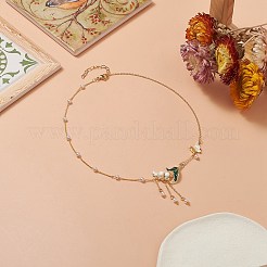 Collier pendentif fleur en émail alliage et papillon en laiton&nbsp;NJEW-JN04267