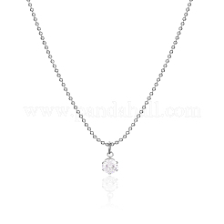 Colliers à pendentif ronds simples en acier inoxydable avec zircone cubique transparente pour un usage quotidien pour femmes&nbsp;TJ1093-1