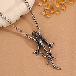 Colliers pendentifs vintage en acier inoxydable 304 avec trois serpents pour hommes&nbsp;WG54BFC-01