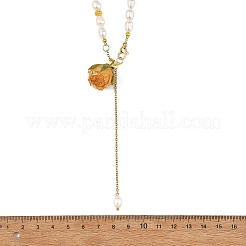 Collares tipo lariat con colgante de flor de rosa seca en el interior&nbsp;NJEW-JN06674