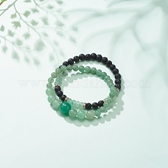 2pcs 2 style ensemble de bracelets extensibles en aventurine verte naturelle et pierre de lave&nbsp;BJEW-JB08475
