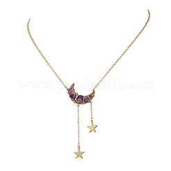 Colliers pour femmes avec pendentif lune en perles d'améthyste naturelle et chaîne en laiton.&nbsp;NJEW-TA00257-01