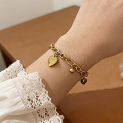 Bracelet chaîne Figaro en acier inoxydable 304 avec pendentif cœur pour femme&nbsp;WG7F766-01