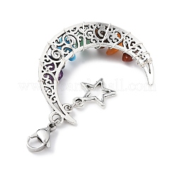 Chakra avvolto in filo sintetico e scaglie di pietra mista naturale e decorazioni in lega con ciondolo luna/stella&nbsp;HJEW-JM01574-01