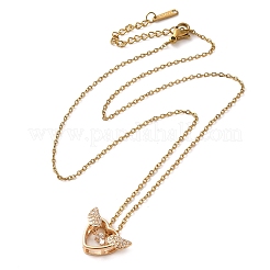 Collar con colgante de ala en forma de corazón y circonita cúbica transparente pavé de latón&nbsp;NJEW-M080-01G