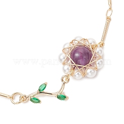 4 pulsera de eslabones con cuentas de circonita cúbica y perlas de concha&nbsp;BJEW-TA00712