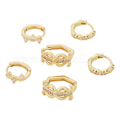 6 pieza de pendientes de aro de latón con micropavé de circonita cúbica transparente de 3 estilos&nbsp;EJEW-TA0001-90B