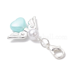 Decorazioni pendenti in plastica abs e acrilico con perle finte a forma di cuore angelo&nbsp;HJEW-JM03160-02