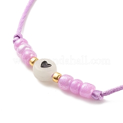 2 pièces plat rond avec coeur acrylique tressé bracelets de perles sertis de graines de verre&nbsp;BJEW-JB08034-04
