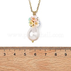 Halskette mit galvanisiertem Muschelperlen-Blumenanhänger in Tropfenform und 304 Edelstahl-Kabelkette für Damen&nbsp;NJEW-JN06193