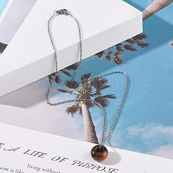 Halskette mit Edelstein-Donut-Anhänger und 304 Edelstahl-Kabelketten für Damen&nbsp;NJEW-JN03852-01