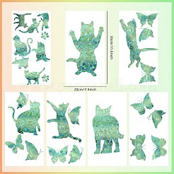 7 pcs 2 styles autocollants en pvc autocollants de fenêtre de couleur éblouissante autocollants de fenêtre en verre statique chat papillon laser 3D&nbsp;JX832A