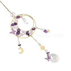 Acchiappasole con ametista naturale e anello in ottone&nbsp;HJEW-JM05009-01