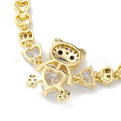 Bären-Gliederarmband mit kubischen Zirkonia und Herz-Gliederketten&nbsp;BJEW-H586-01G