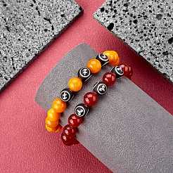 Bracciale elasticizzato in agata rossa naturale con perline rotonde&nbsp;BJEW-SW00077-08
