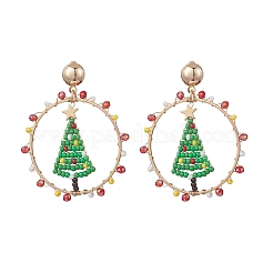 Handgefertigte Weihnachtsbaum-Ohrstecker aus Glasperlen&nbsp;EJEW-MZ00633