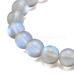 Bracelet extensible perlé rond en pierre de lune synthétique avec strass&nbsp;BJEW-JB07888-02
