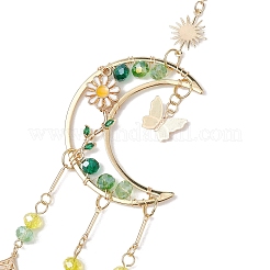 Décoration pendentif lune en laiton enveloppé de fil de perles de verre&nbsp;HJEW-TA00224