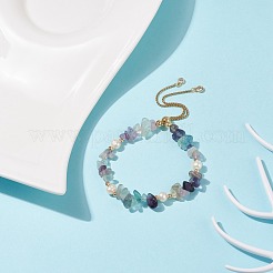 Chip di fluorite naturale e braccialetto scorrevole con perline di perle&nbsp;BJEW-JB08334-01