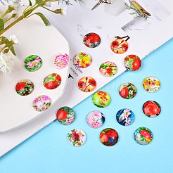 100 Stück blumenbedruckte Glascabochons&nbsp;sgGGLA-SZ0001-19