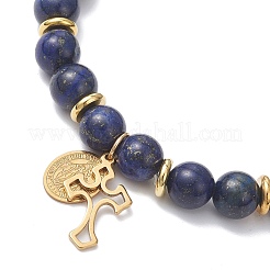 Bracelet extensible en perles de lapis-lazuli naturel&nbsp;BJEW-JB12895