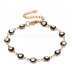 Emaille Oval mit bösem Blick Gliederketten Armband&nbsp;BJEW-P271-04G