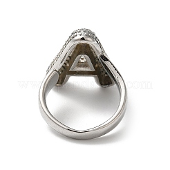 Anello a polsino aperto da donna con lettera in ottone con micro pavé di zirconi trasparenti&nbsp;RJEW-N046-03A-P