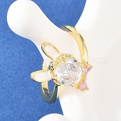 Manschettenringe aus Messing mit Häschen und Schleife und Mikropavé-Zirkonia für Damen&nbsp;RJEW-A088-10G-04