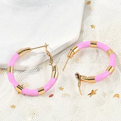 Pendientes de aro de acero inoxidable 201 con revestimiento al vacío de PVD para mujer&nbsp;EJEW-B016-33I