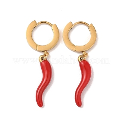 3 paire de boucles d'oreilles créoles en acier inoxydable 304 émaillé en forme de corne d'abondance/corne italienne cornicello pour femmes&nbsp;EJEW-K279-06G
