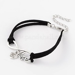 Sfioro con argento antico amore placcato in lega finta pelle scamosciata Braccialetti di collegamento cavo&nbsp;BJEW-JB02049