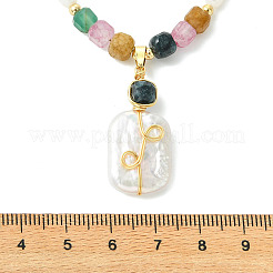 Colliers à pendentif rectangulaire en perle baroque keshi naturelle et tourmaline multicolore naturelle facettée en forme de cube&nbsp;NJEW-JN06247