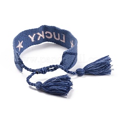 Bracelet tressé en polycoton (coton polyester) mot porte-bonheur avec breloque pompon&nbsp;BJEW-F429-08