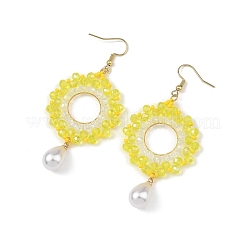 Cuentas de vidrio de bronce colgante aretes&nbsp;EJEW-MZ00764-03