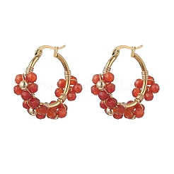 Orecchini a cerchio in ottone con fiori e corniola naturale&nbsp;EJEW-TA00781-01