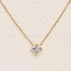 Rhombus 304 Edelstahl Pavé klare Zirkonia Link Armbänder & Ohrstecker & Anhänger Halsketten&nbsp;FS-WG48BD9-01