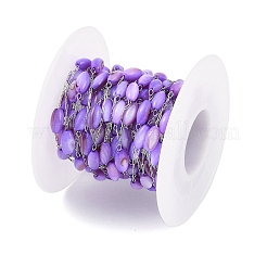 Catena di perline ovali fatte a mano in acciaio inossidabile 304 e conchiglia colorata&nbsp;CHS-H028-05P-02