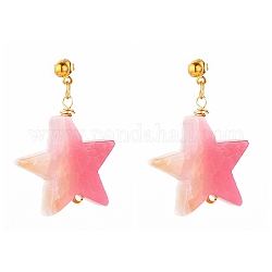 Boucles d'oreilles pendantes étoiles en agate naturelle, avec embouts de boucle d'oreille boule de fer et poussoirs d'oreilles en laiton, or, rose chaud, 1-1/2 pouce (38 mm), pin: 0.7 mm