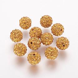 Abalorios de Diamante de imitación de arcilla polímero, Grado A, redondo, Pave bolas de discoteca, topacio, 8x7.5mm, agujero: 1 mm