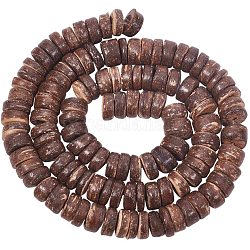 Filamentos de cuentas de coco rondelle cáscara natural, coco marrón, 8x2.5~5mm, agujero: 1 mm