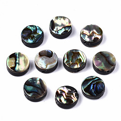 Perles de coquille d'ormeau naturel/coquille de paua, plat rond, colorées, 8.5x3.5mm, Trou: 0.8mm