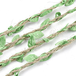 Polyesterblatt-Besatzband, mit Hanfschnur, für die Hochzeit Dekoration, lime green, 5~6x2~2.5 mm, über 100 m / Bündel