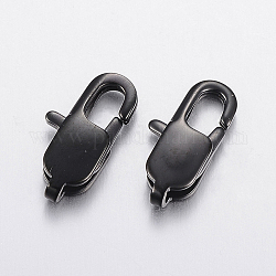 304 Stainless Steel Lobster Claw Clasps, Electrophoresis Black, 13x6x3mm, Hole: 1.5x2mm