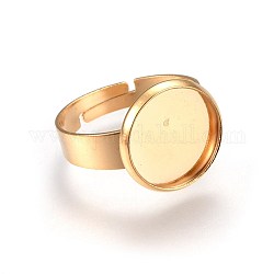 Componentes de anillos de dedo de 201 acero inoxidable ajustables, fornituras base de anillo almohadilla, plano y redondo, dorado, tamaño de 7, 17~17.5mm, Bandeja: 12 mm