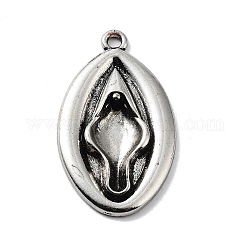 Pendente in lega stile tibetano, ovale, argento antico, 41.5x24x4mm, Foro: 2.5 mm