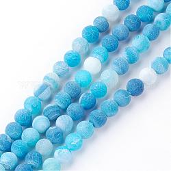 Fili di perline di agata crepitante naturale, smerigliato, tinto, tondo, cielo blu profondo, 10mm, Foro: 1.5 mm, circa 38pcs/filo, 15.1 pollice